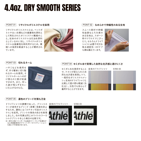 5700-01 4.4オンス ドライスムース リサイクルポリエステル Tシャツ